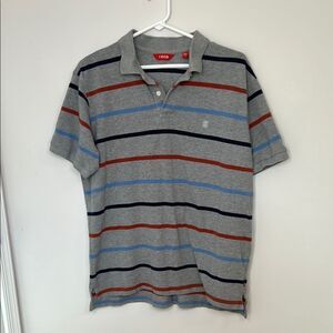 Izod Men's Gray Striped Polo Shirt Size M